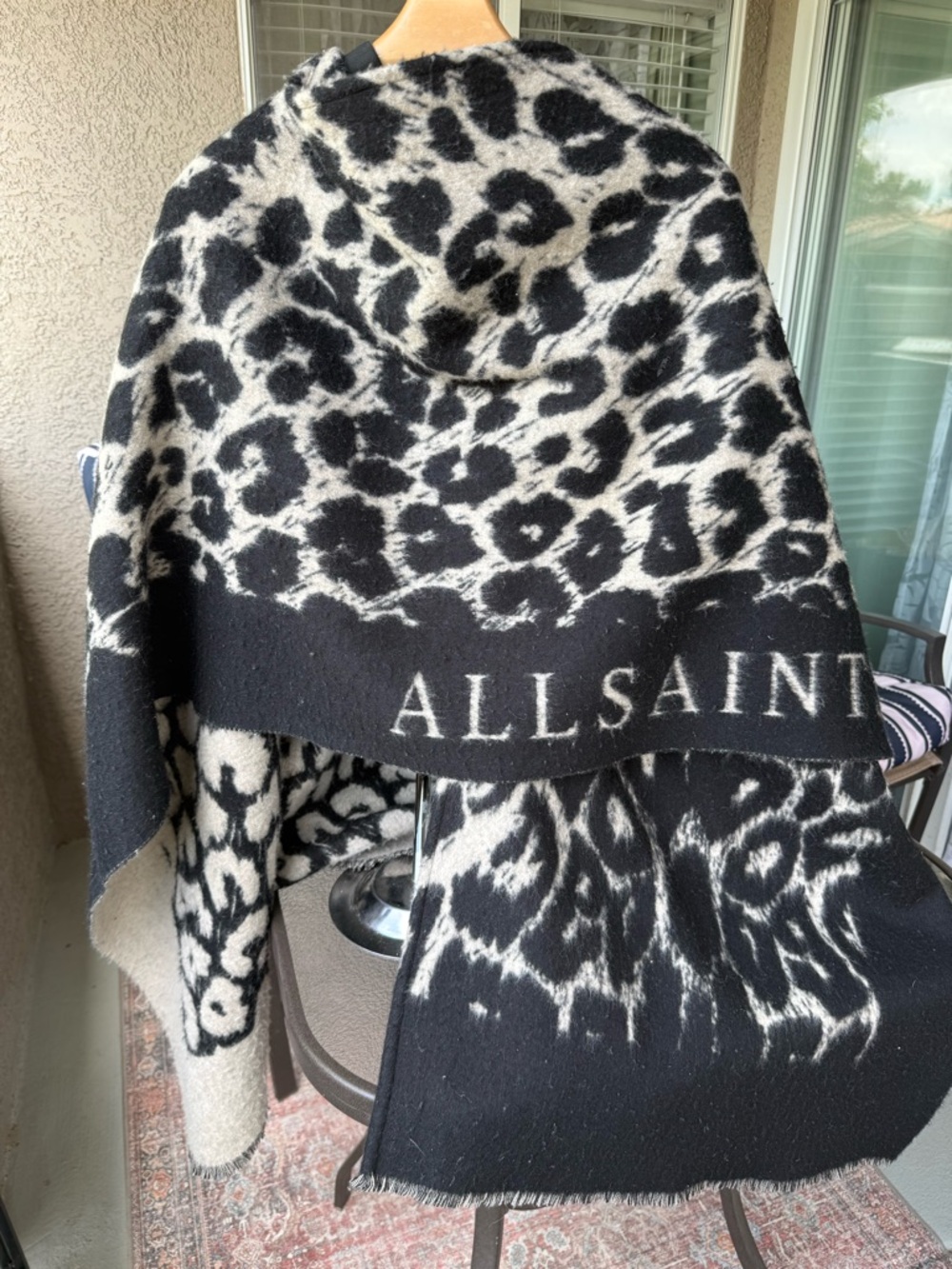 All Saints Black & Cream Leopard Print poncho style wrap